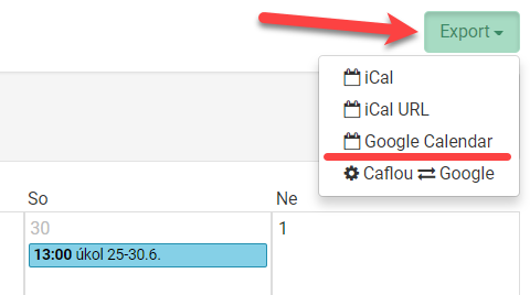 export Caflou kalendáře do Google