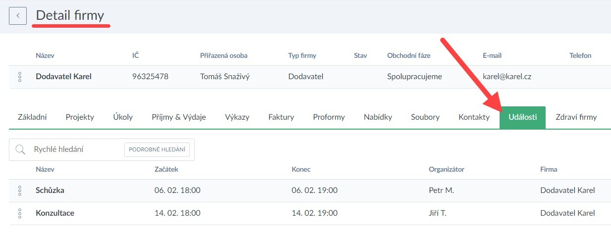 Událost pod firmou nebo projektem