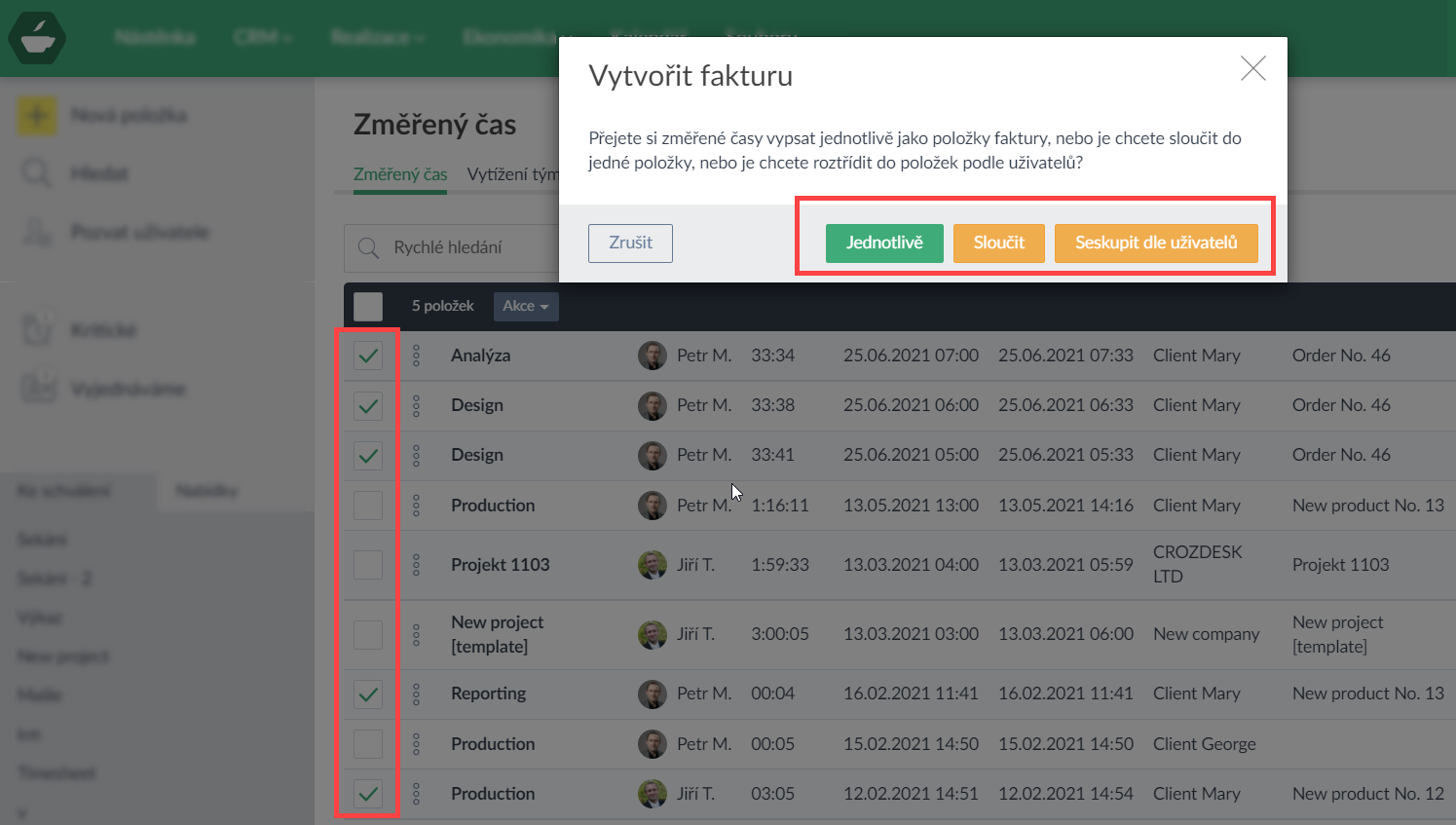 Faktury ze změřeného času