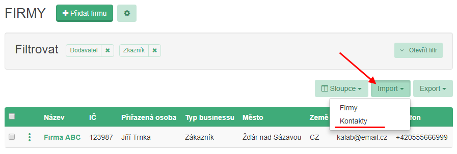 Snadný import kontaktů přes CSV