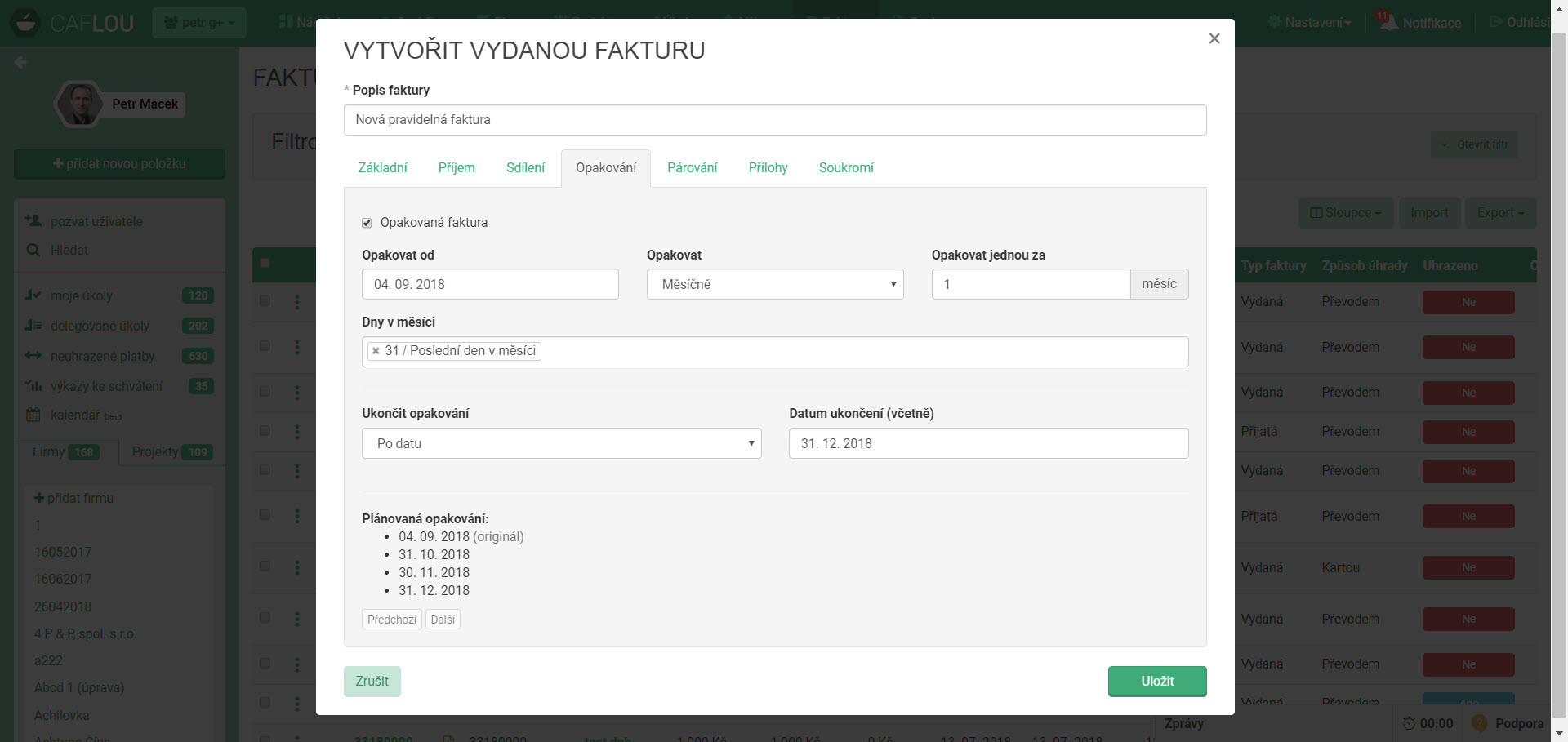 Opakování faktur