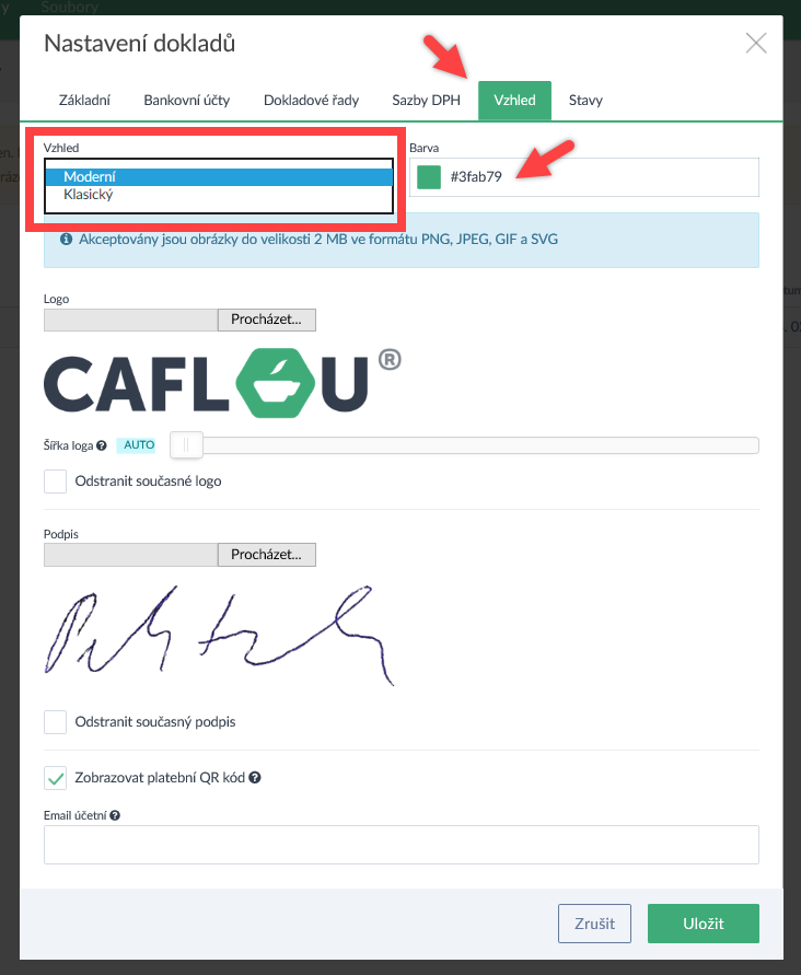 Výběr vzhledu faktury