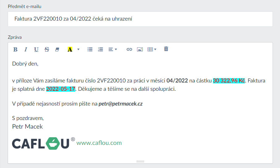 Formátovaný e-mail - manuální úprava