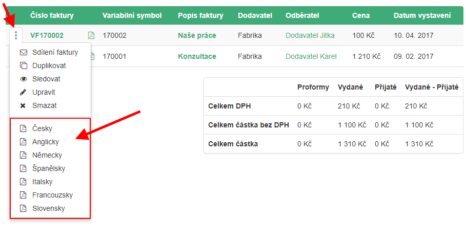 V Caflou nyní faktury v dalších jazycích